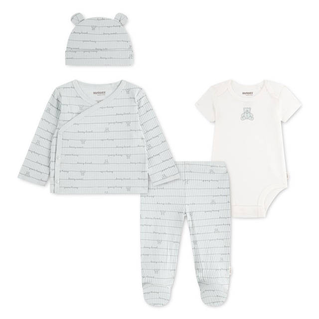 HUGGIES babywear Shirt, Hose, Jacke & Mütze »HUGN 4PC SET« Set, 4 Teile, 4 Mütze-Jäckchen-Body-Hose mit Fuss - Alloverprint