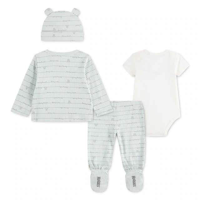 HUGGIES babywear Shirt, Hose, Jacke & Mütze »HUGN 4PC SET« Set, 4 Teile, 4 Mütze-Jäckchen-Body-Hose mit Fuss - Alloverprint