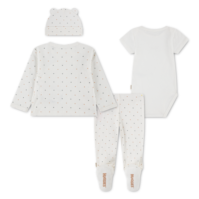 HUGGIES babywear Shirt, Hose, Jacke & Mütze »HUGN 4PC SET« Set, 4 Teile, 4 Mütze-Jäckchen-Body-Hose mit Fuss - Alloverprint