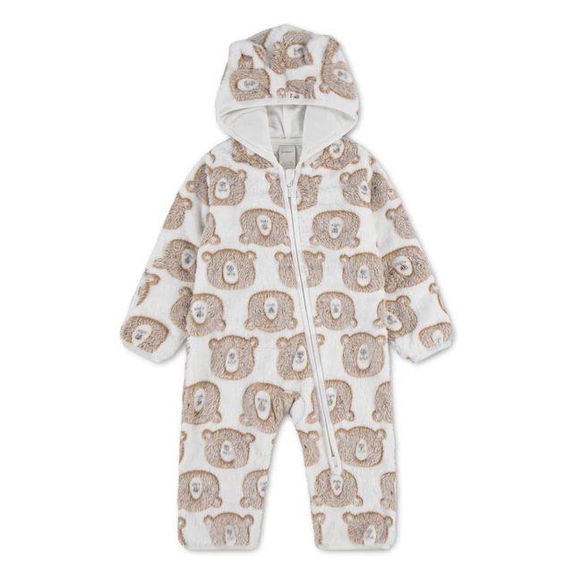 HUGGIES babywear Strampler »HUGN JACQUARD SHERPA PRAM« mit durchgehendem Reißverschluss - Teddymotiv / mit Kapuze