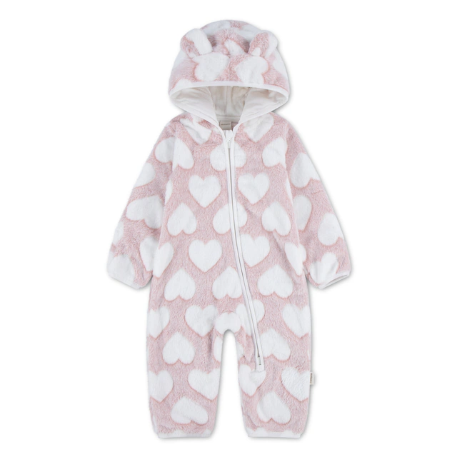 HUGGIES babywear Strampler »HUGN JACQUARD SHERPA PRAM« mit durchgehendem Reißverschluss - Teddymotiv / mit Kapuze