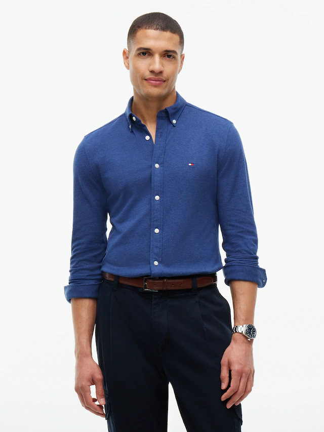 Tommy Hilfiger Langarmhemd »KNITTED SHIRT« Button-down-Kragen, Slim Fit, Jersey-Qualität