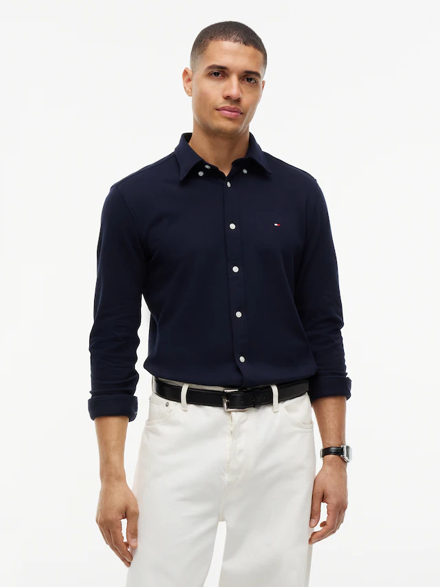 Tommy Hilfiger Langarmhemd »KNITTED SHIRT« Button-down-Kragen, Slim Fit, Jersey-Qualität