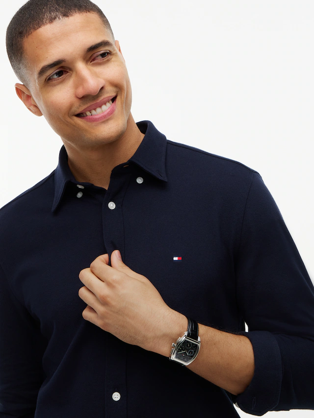 Tommy Hilfiger Langarmhemd »KNITTED SHIRT« Button-down-Kragen, Slim Fit, Jersey-Qualität