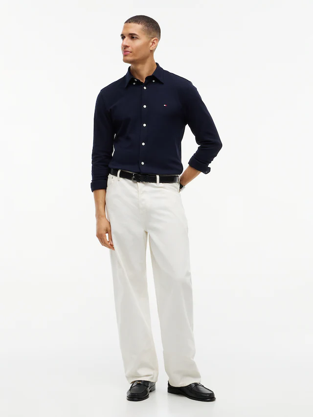 Tommy Hilfiger Langarmhemd »KNITTED SHIRT« Button-down-Kragen, Slim Fit, Jersey-Qualität