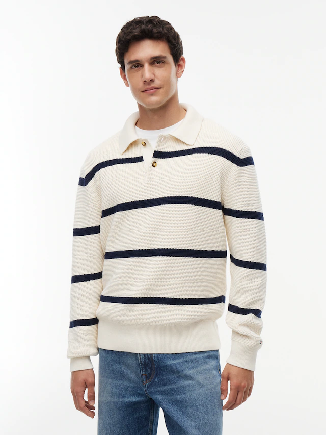 Tommy Hilfiger Polokragenpullover »WAFFLE STRUCTURE RUGBY« Relaxed Fit