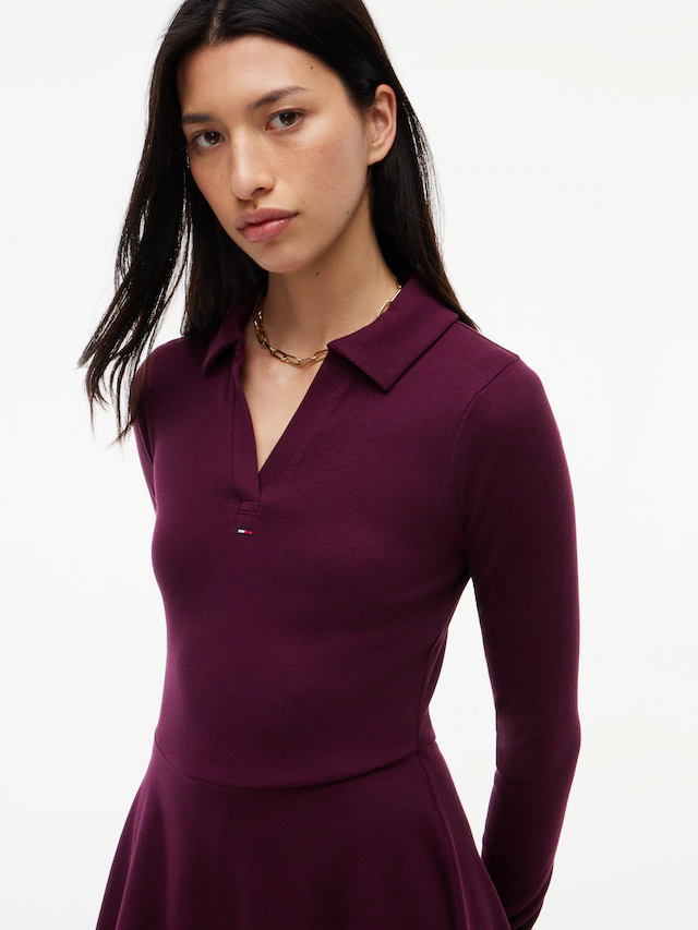 Tommy Jeans Polokleid »TJW RIB FIT & FLARE POLO DRESS« Baumwollmischung, figurbetont, gerippte Struktur, ausgestellte Form