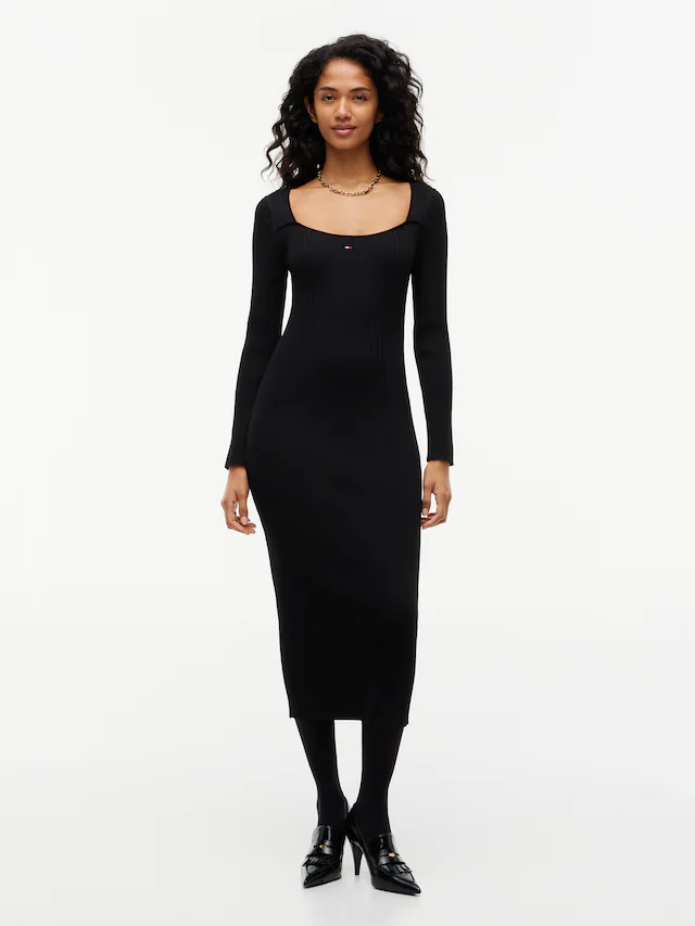 Tommy Jeans Sweatkleid »TJW MIDI BODYCON SWEATER DRESS« Materialmix, figurbetont