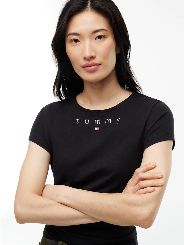 Tommy Jeans Rundhalsshirt »TJW SLIM TOMMY BLING SS TEE« Baumwolle, slim fit