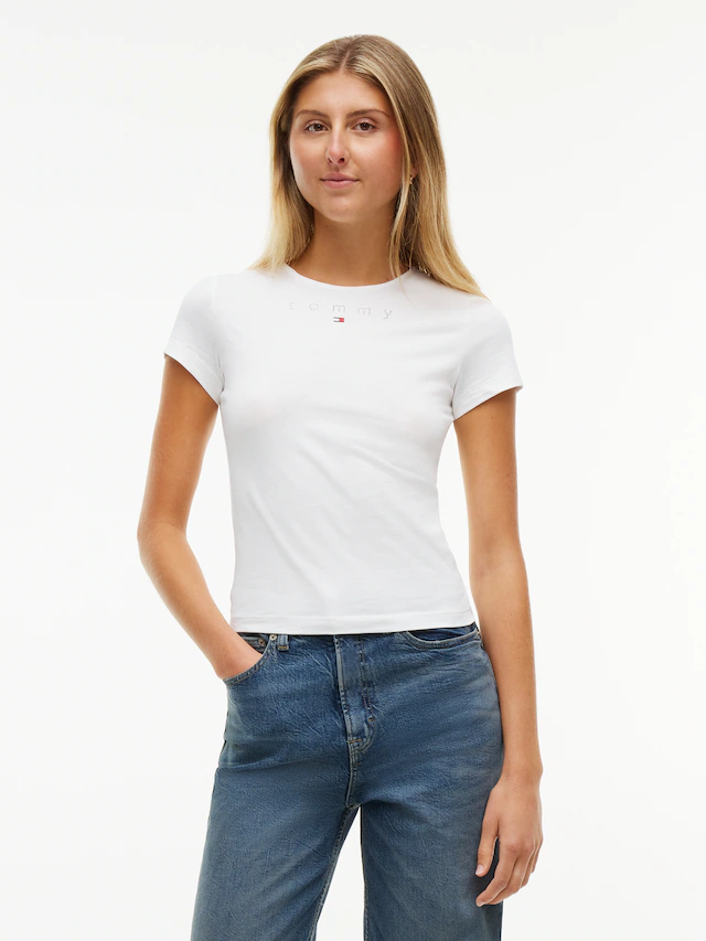 Tommy Jeans Rundhalsshirt »TJW SLIM TOMMY BLING SS TEE« Baumwolle, slim fit