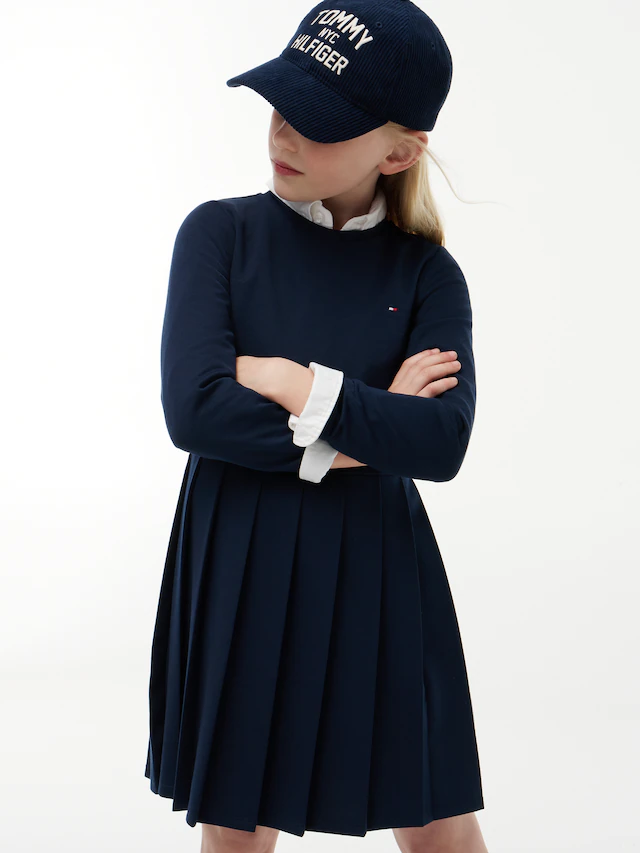Tommy Hilfiger Skaterkleid Ohne Taschen Rundhalsausschnitt, Regular Fit, Kinder bis 16 Jahre
