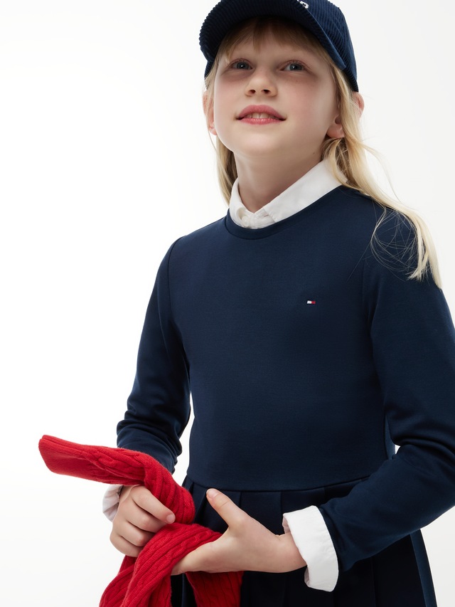 Tommy Hilfiger Skaterkleid Ohne Taschen Rundhalsausschnitt, Regular Fit, Kinder bis 16 Jahre
