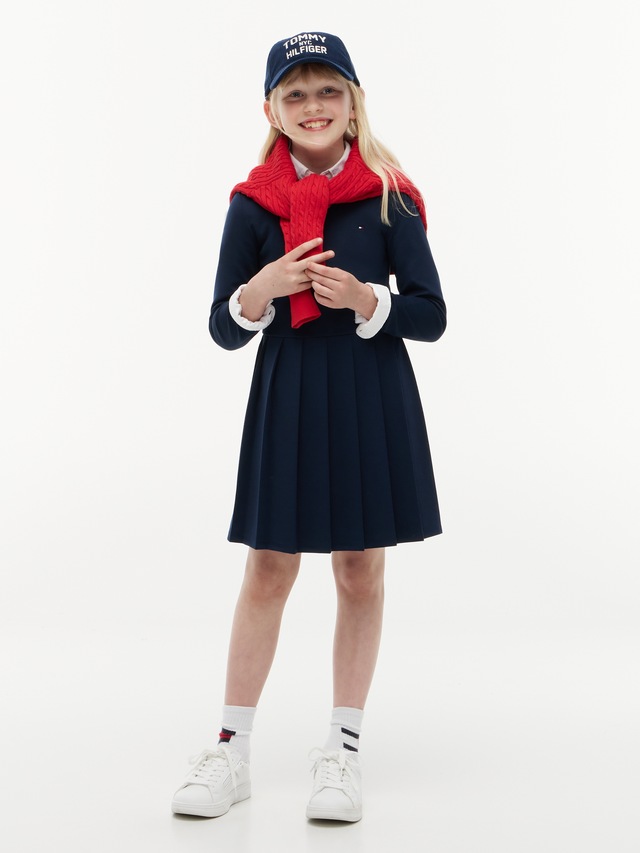 Tommy Hilfiger Skaterkleid Ohne Taschen Rundhalsausschnitt, Regular Fit, Kinder bis 16 Jahre