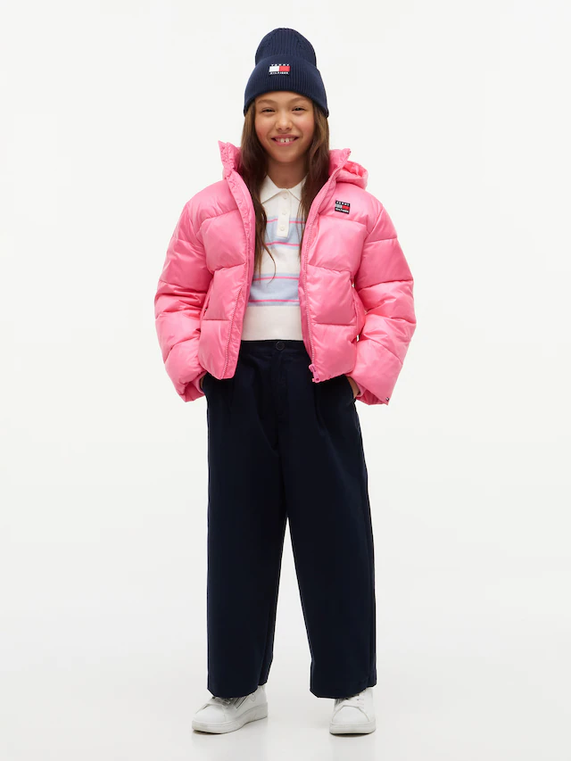 Tommy Hilfiger Steppjacke mit Kapuze mit Kapuze, Regular Fit, leicht glänzendes Material
