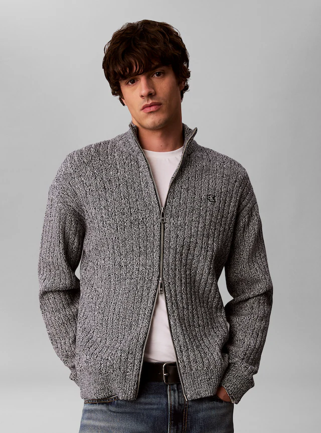 Calvin Klein Jeans Rundhalspullover »VERTICAL TEXTURE COTTON« Regular fit mit 2-Wege-Reißverschluss