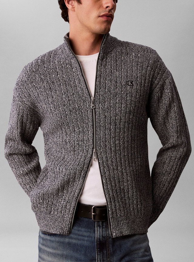 Calvin Klein Jeans Rundhalspullover »VERTICAL TEXTURE COTTON« Regular fit mit 2-Wege-Reißverschluss