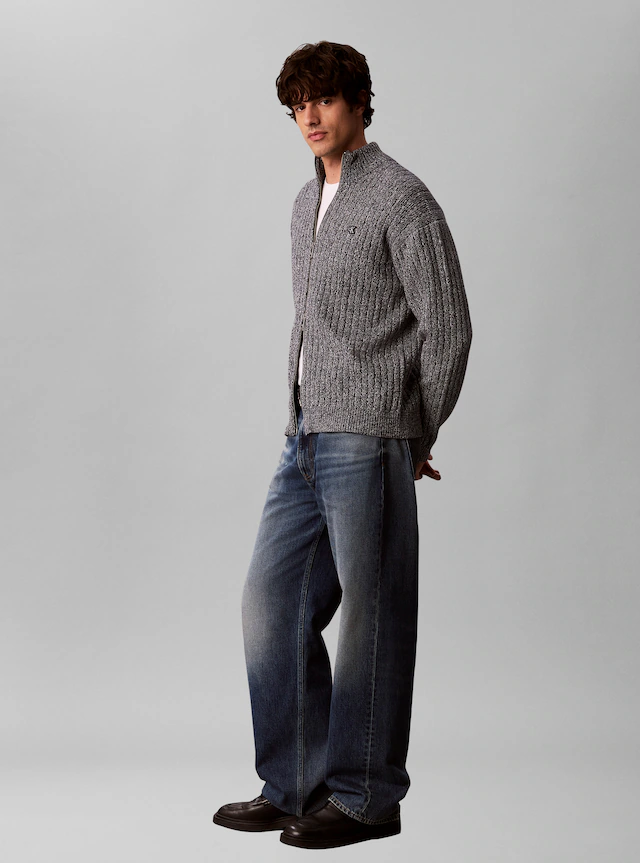 Calvin Klein Jeans Rundhalspullover »VERTICAL TEXTURE COTTON« Regular fit mit 2-Wege-Reißverschluss