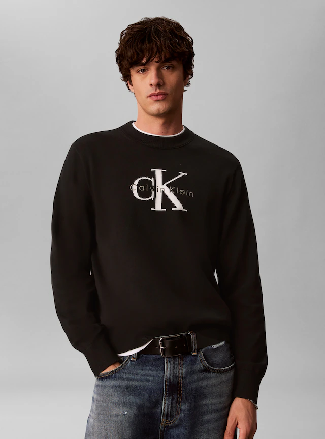 Calvin Klein Jeans Rundhalspullover »COTTON MONOLOGO« Regular fit mit Rundhalsausschnitt