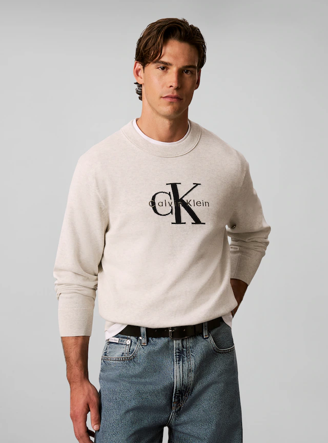 Calvin Klein Jeans Rundhalspullover »COTTON MONOLOGO« Regular fit mit Rundhalsausschnitt