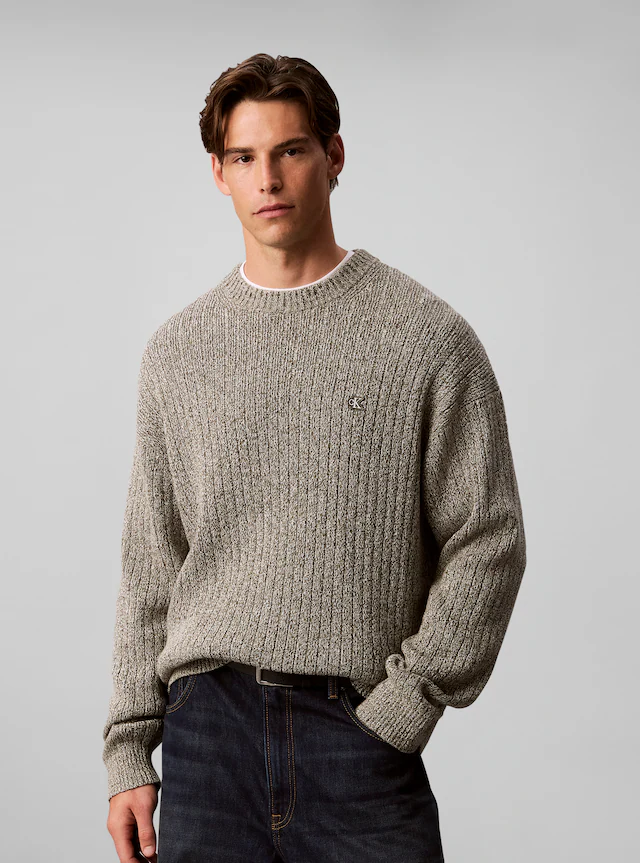 Calvin Klein Jeans Strickpullover Rippstrick, Regular Fit, Logo-Stickerei