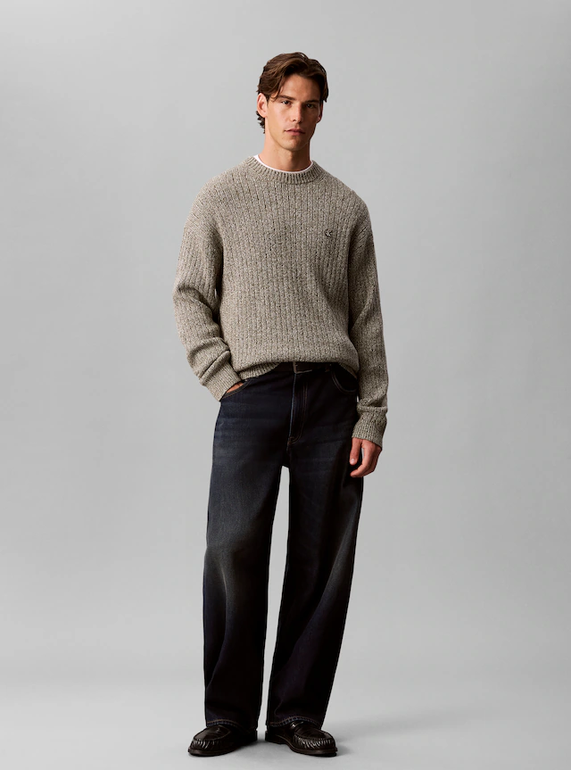 Calvin Klein Jeans Strickpullover Rippstrick, Regular Fit, Logo-Stickerei