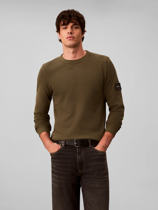 Calvin Klein Jeans Langarmshirt »WAFFLE BADGE CREWNECK TEE« Regular fit, Badge, Rundhalsausschnitt
