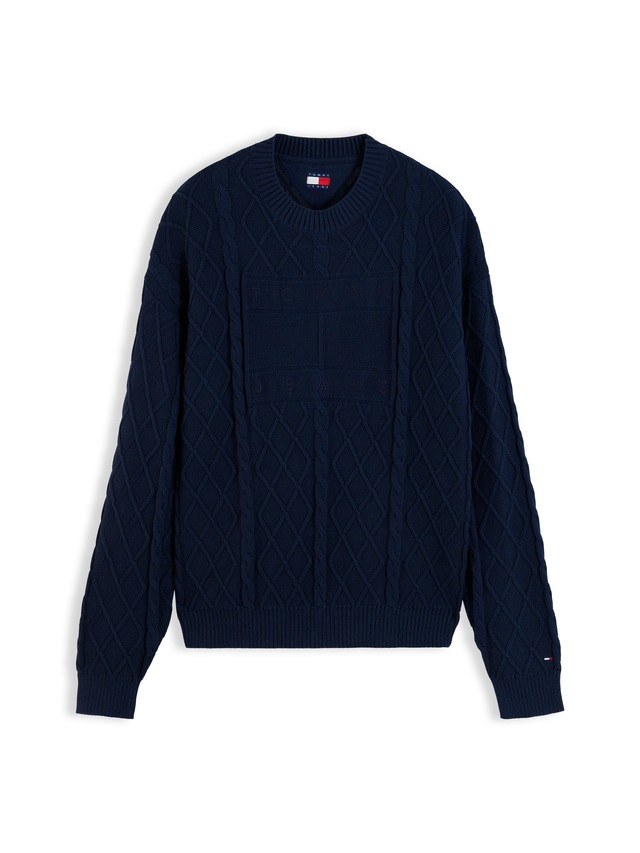 Tommy Jeans Rundhalspullover »TJM RELAXED FLAG CABLE SWEATER« mit Rauten- und Zopfmuster