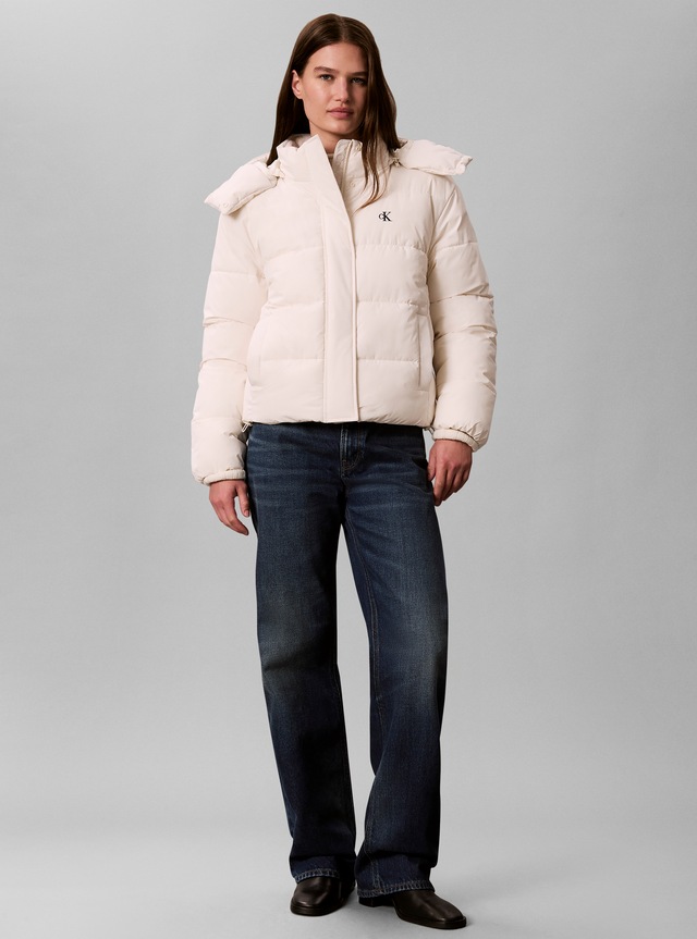 Calvin Klein Jeans Steppjacke mit Kapuze abnehmbare Kapuze, kurze Form, verdeckter Reißverschluss