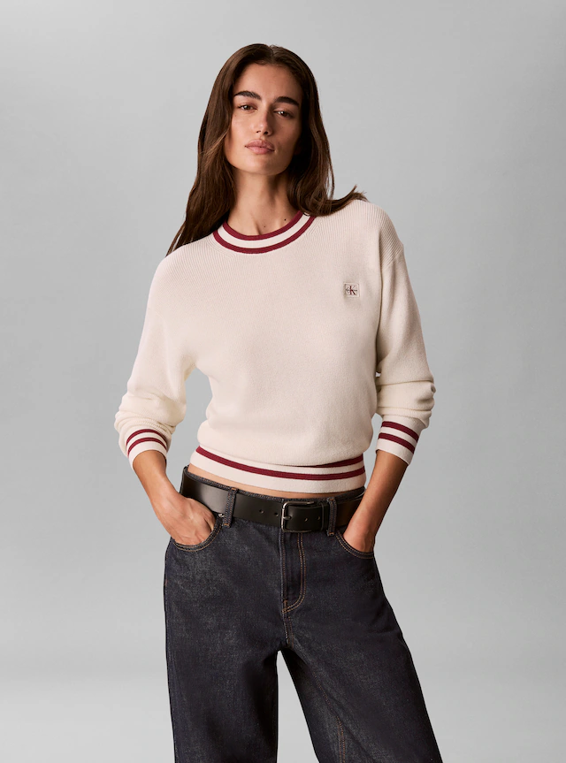 Calvin Klein Jeans Rundhalspullover »WOVEN LABEL CREWNECK SWEATER« Regular fit mit Rundhalsausschnitt