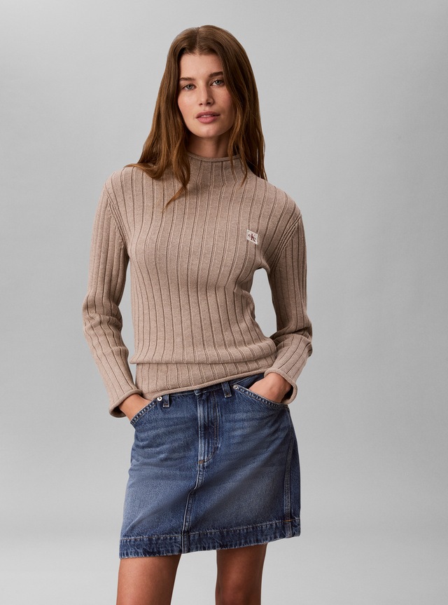 Calvin Klein Jeans Rollkragenpullover »WOVEN LABEL T-NECK SWEATER« Regular fit mit Stehkragen