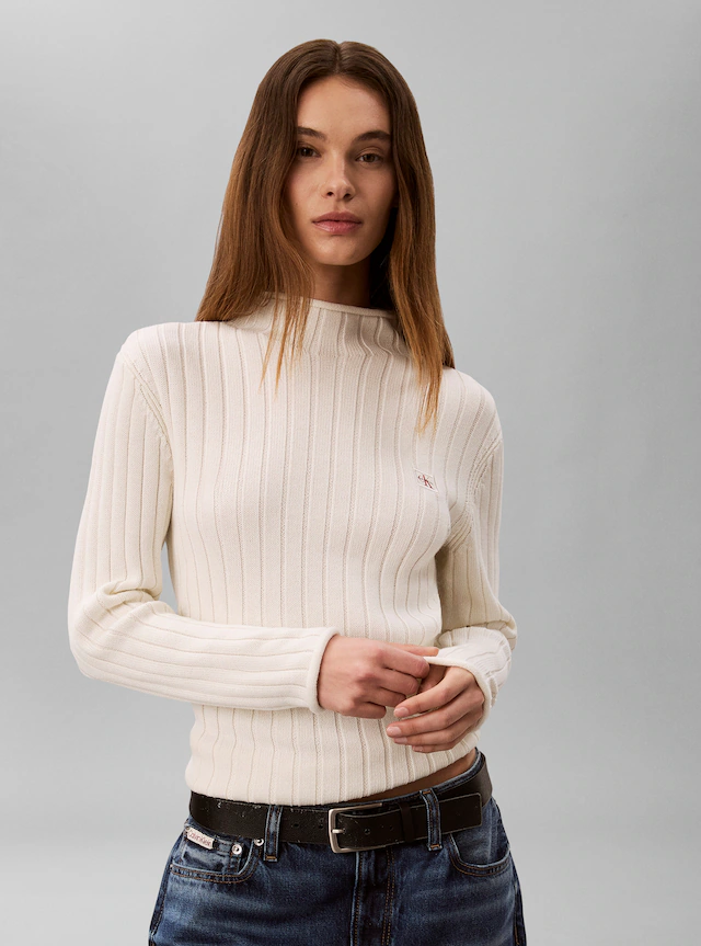 Calvin Klein Jeans Rollkragenpullover »WOVEN LABEL T-NECK SWEATER« Regular fit mit Stehkragen