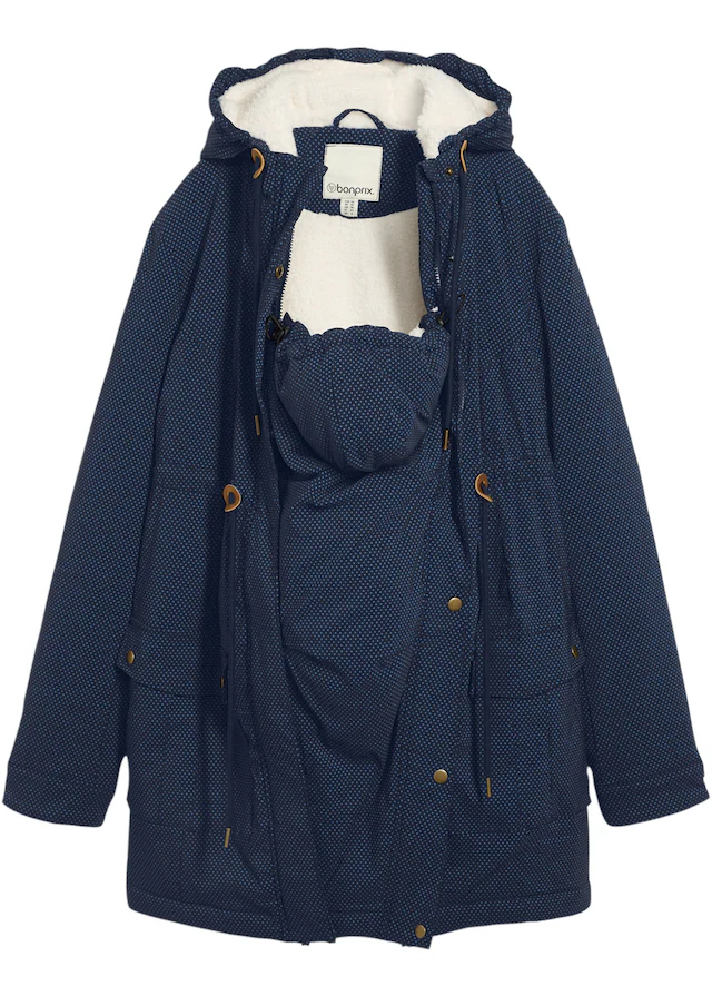 bonprix Umstandsjacke mit Kapuze mit abnehmbarem Trageeinsatz mit Kapuze, figurbetonte Passform