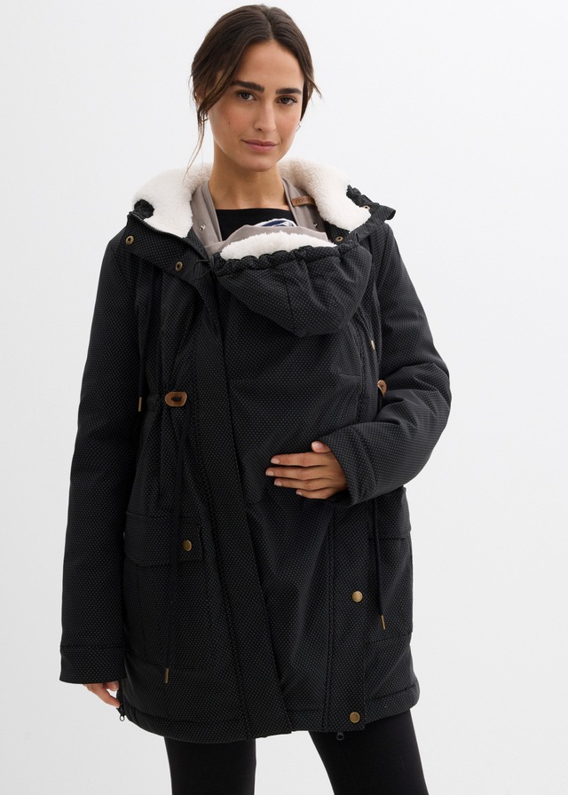 bonprix Umstandsjacke mit Kapuze mit abnehmbarem Trageeinsatz mit Kapuze, figurbetonte Passform