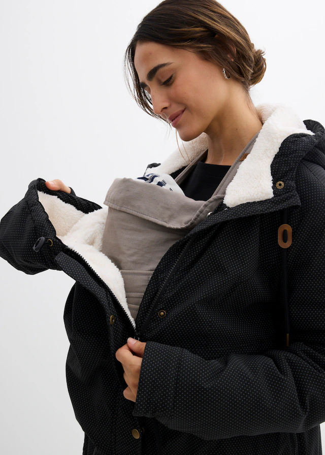 bonprix Umstandsjacke mit Kapuze mit abnehmbarem Trageeinsatz mit Kapuze, figurbetonte Passform