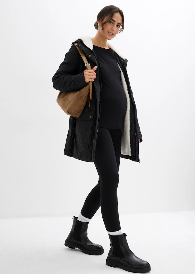 bonprix Umstandsjacke mit Kapuze mit abnehmbarem Trageeinsatz mit Kapuze, figurbetonte Passform