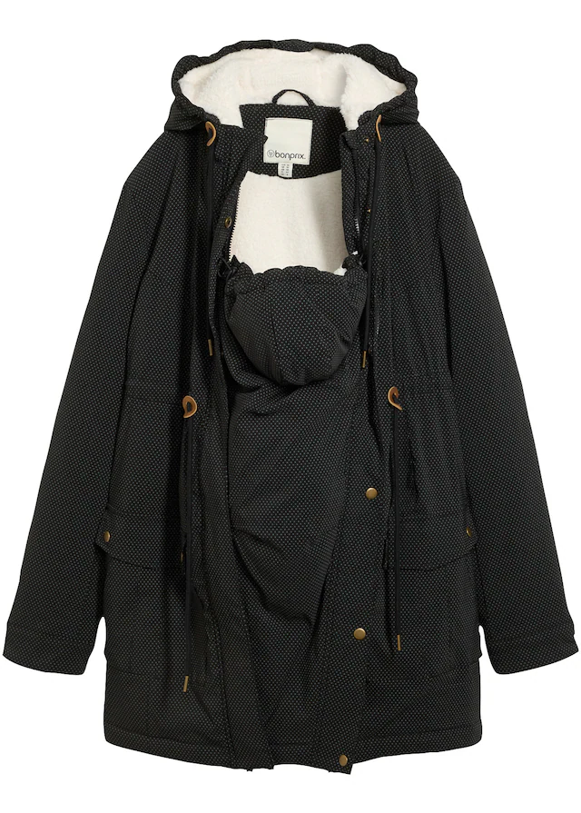 bonprix Umstandsjacke mit Kapuze mit abnehmbarem Trageeinsatz mit Kapuze, figurbetonte Passform