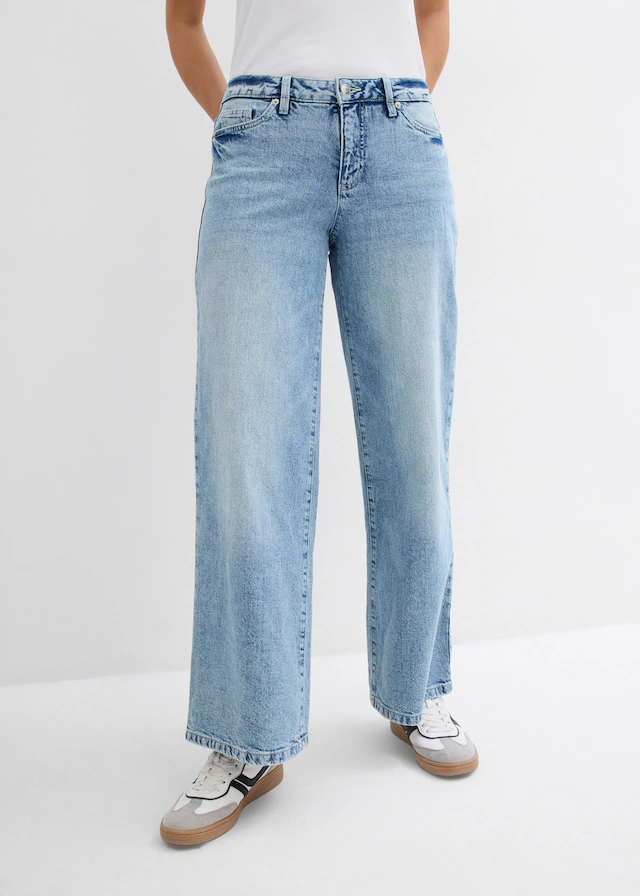 bonprix Weite Jeans 1 mittlere Bundhöhe, aus festem Baumwoll-Denim, mit Zip Fly und Knopf