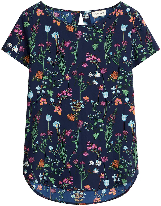 bonprix Shirtbluse figurumspielende Passform, abgerundeter, hinten etwas längerer Saum