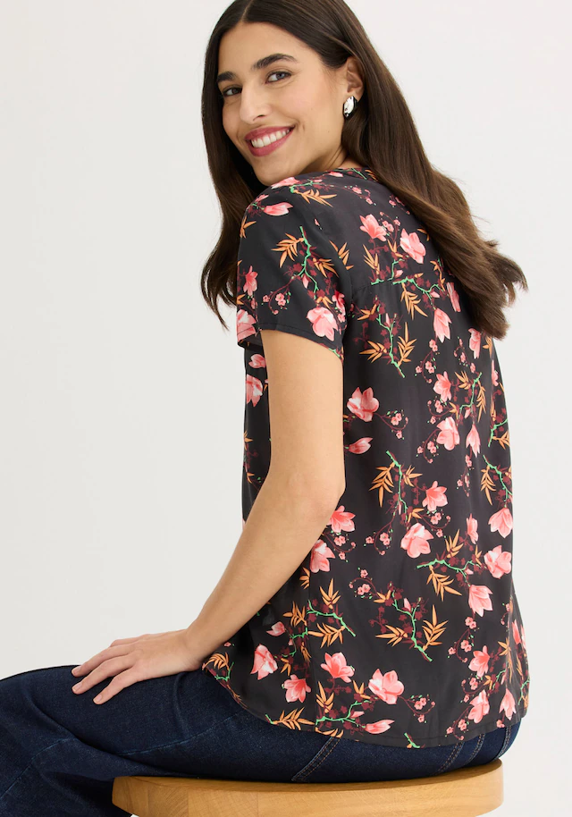bonprix Kurzarmbluse Regular Fit, für Businessmode, aus Viskose, feminin gestaltet