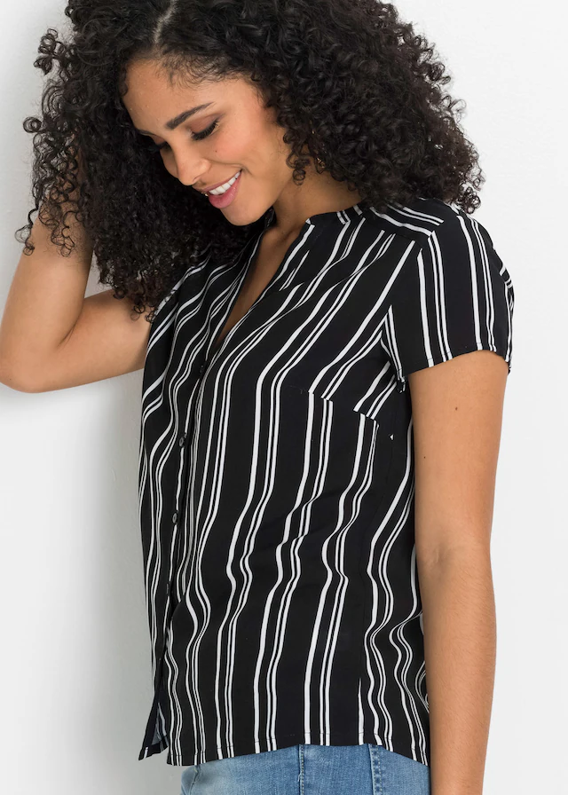 bonprix Kurzarmbluse Regular Fit, für Businessmode, aus Viskose, feminin gestaltet