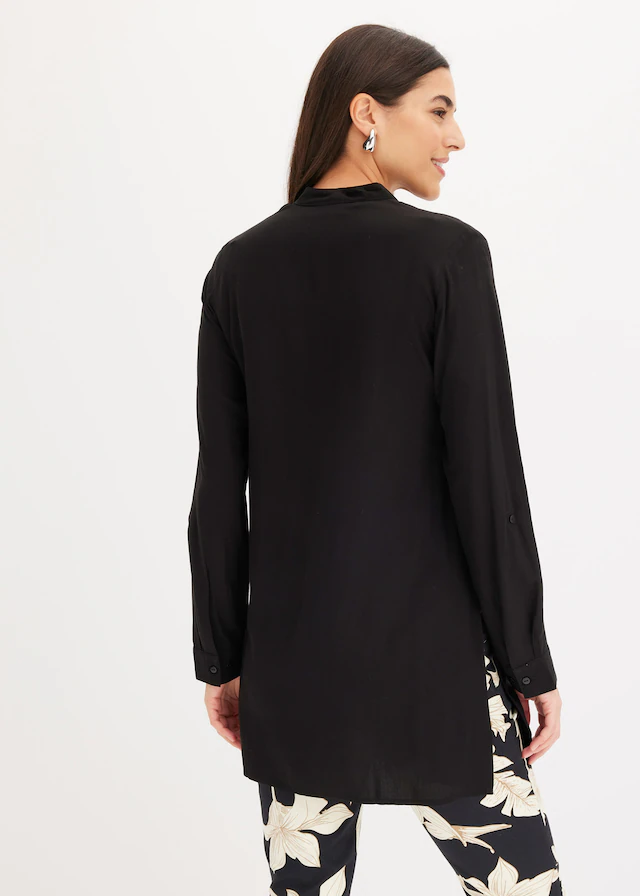 bonprix Longbluse gerade Passform, mit langem Arm, aus Viskose, mit Stehkragen