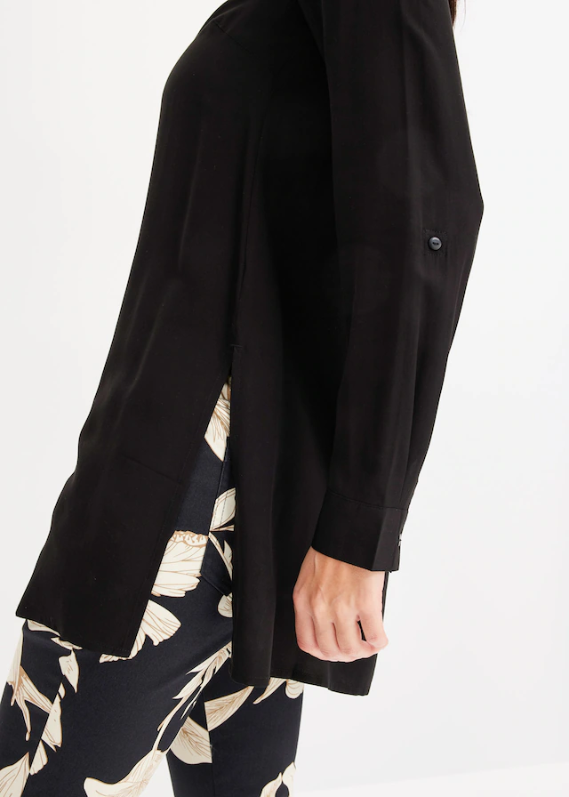 bonprix Longbluse gerade Passform, mit langem Arm, aus Viskose, mit Stehkragen