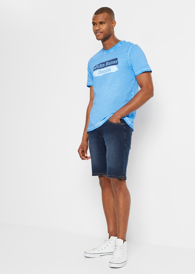 bonprix Jeansbermudas Packung, 2er, 2 mit Elasthan-Anteil, im Straight Fit, mit Used-Effekten, 5-Pocket-Form