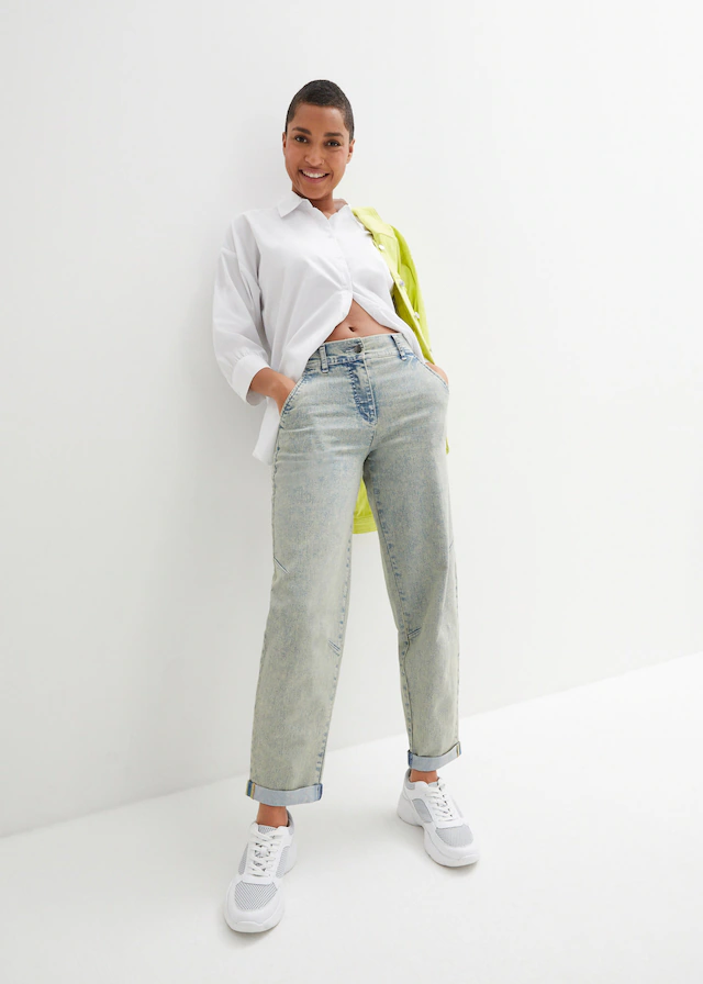 bonprix Boyfriend-Jeans weites Bein, Loose Fit, mit bequemem Gummi am hinteren Bund