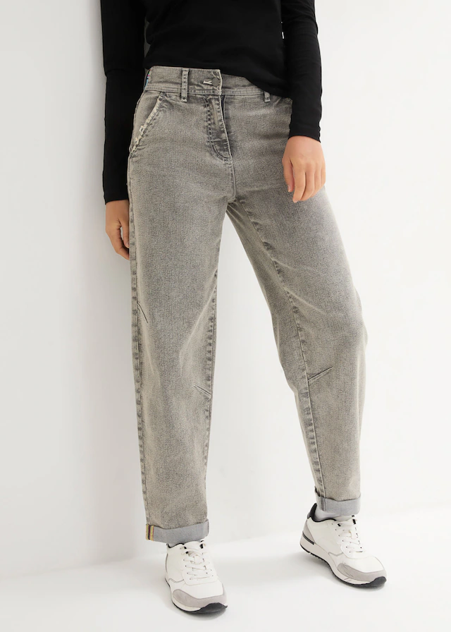 bonprix Boyfriend-Jeans weites Bein, Loose Fit, mit bequemem Gummi am hinteren Bund