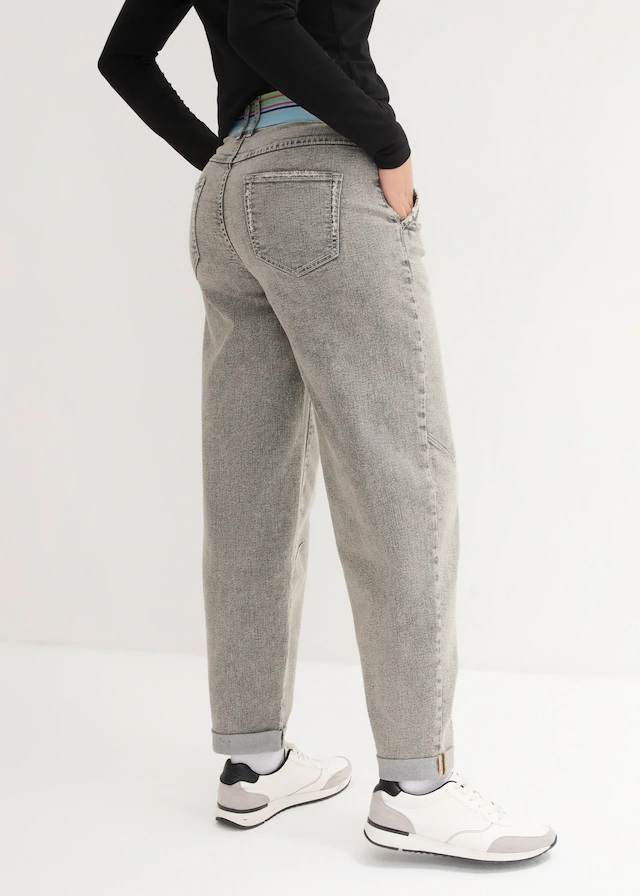 bonprix Boyfriend-Jeans weites Bein, Loose Fit, mit bequemem Gummi am hinteren Bund