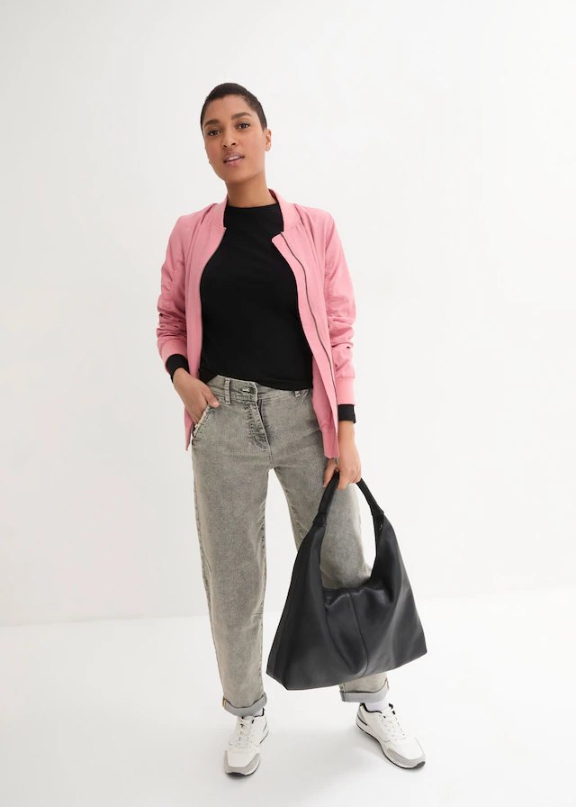 bonprix Boyfriend-Jeans weites Bein, Loose Fit, mit bequemem Gummi am hinteren Bund