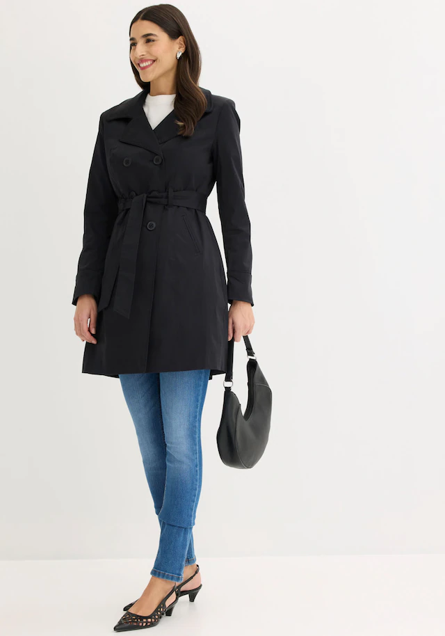 bonprix Trenchcoat mit abnehmbarem Bindegürtel, 2-Reiher