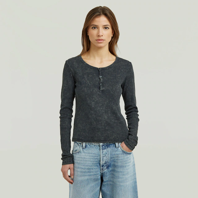 G-STAR Langarmshirt »Vintage Slim Henley t ls wmn« mit Knopfleiste, Baumwollmix
