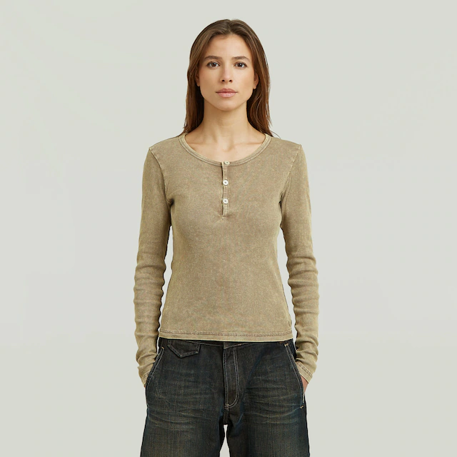 G-STAR Langarmshirt »Vintage Slim Henley t ls wmn« mit Knopfleiste, Baumwollmix
